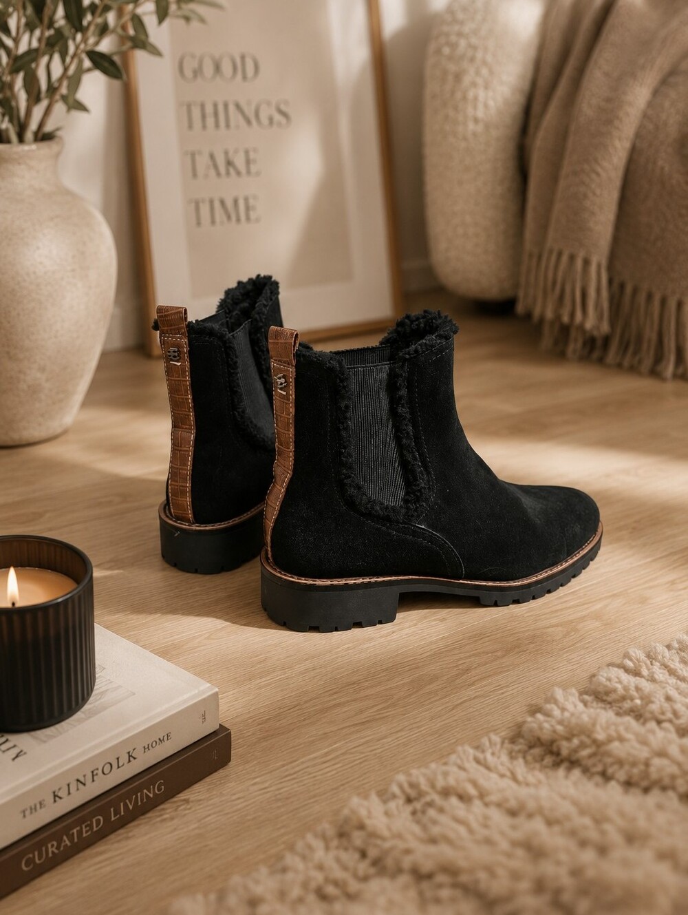 Sam Edelman x Anthropologie Jaclyn Waterproof Suede Sherpa Chelsea Boots
